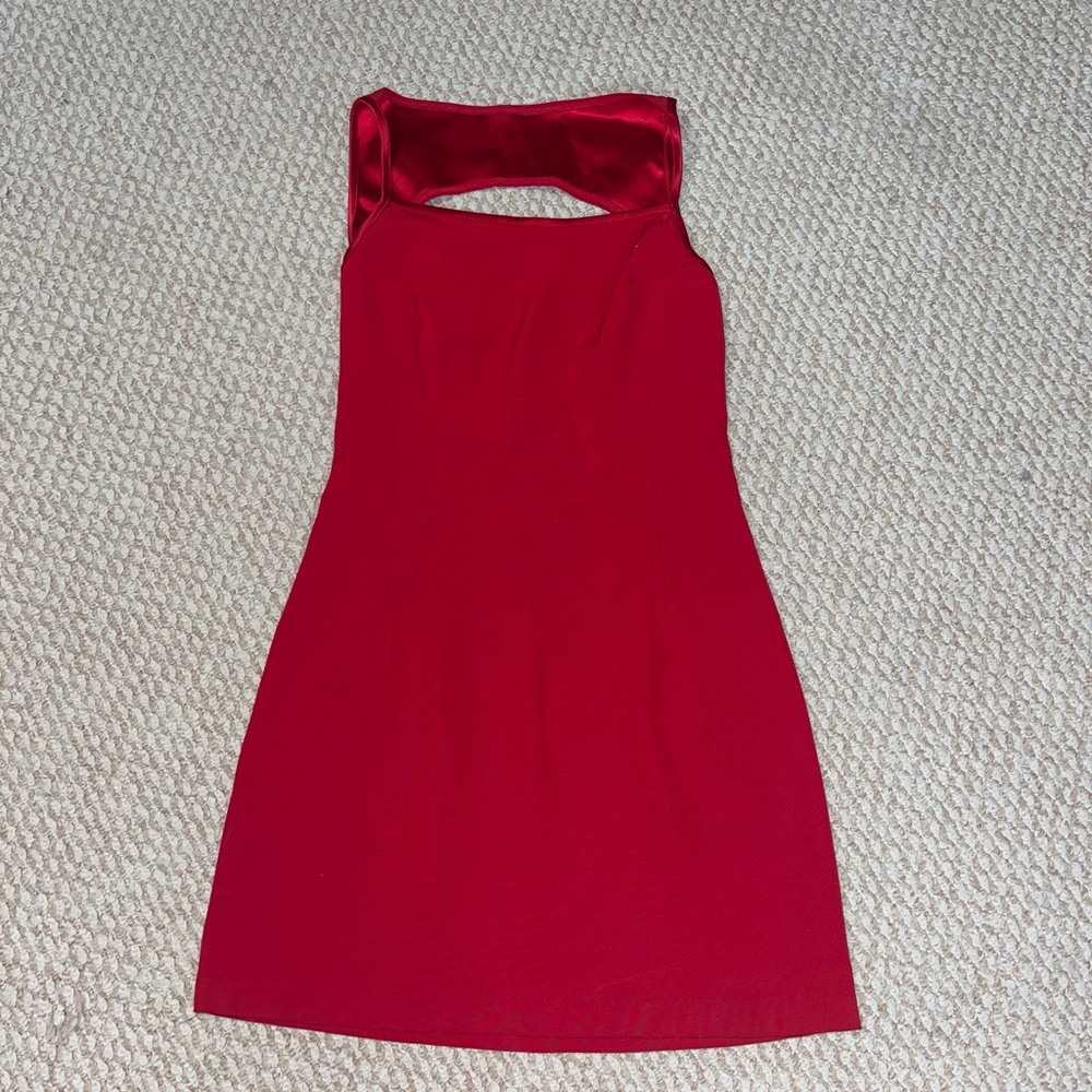 Cache Red Backless Satin-Trim Mini Dress